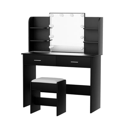 Artiss Dulcea Dressing Table Set with Stool – 10 LED Bulbs, Hollywood Mirror – Black