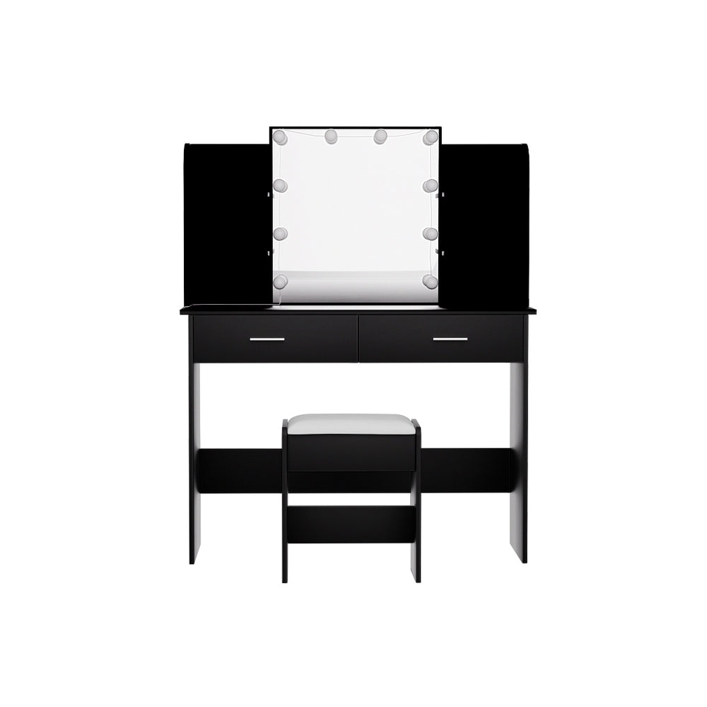 Artiss Dulcea Dressing Table Set with Stool – 10 LED Bulbs, Hollywood Mirror – Black