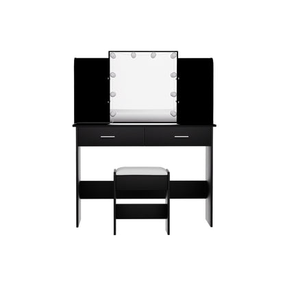 Artiss Dulcea Dressing Table Set with Stool – 10 LED Bulbs, Hollywood Mirror – Black