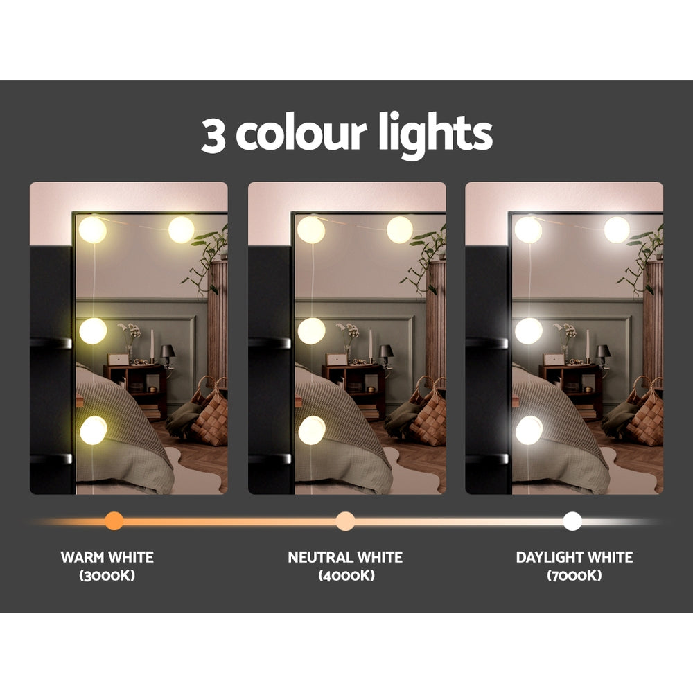 Artiss Dulcea Dressing Table Set with Stool – 10 LED Bulbs, Hollywood Mirror – Black