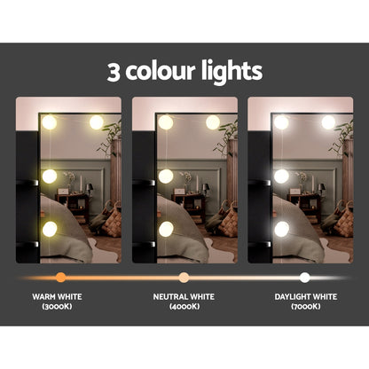 Artiss Dulcea Dressing Table Set with Stool – 10 LED Bulbs, Hollywood Mirror – Black