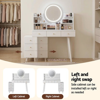 Artiss Dressing Table Vanity Desk – LED Mirror & Charging Station – White
