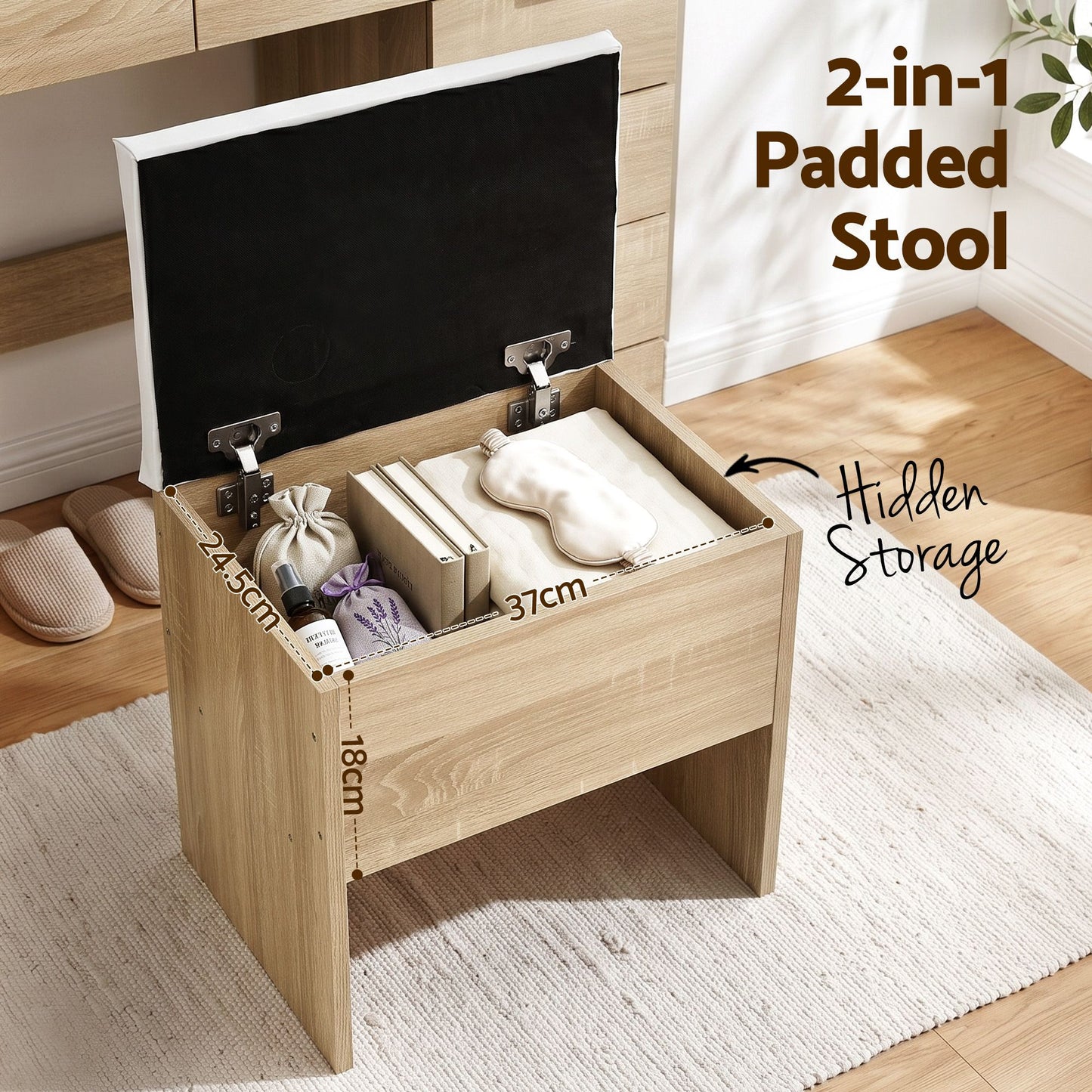 Artiss Dressing Table Makeup Vanity Desk – 10 Drawers with LED Mirror, Power Outlet & Hair Dryer Holder – Wood