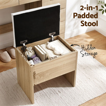Artiss Dressing Table Makeup Vanity Desk – 10 Drawers with LED Mirror, Power Outlet & Hair Dryer Holder – Wood