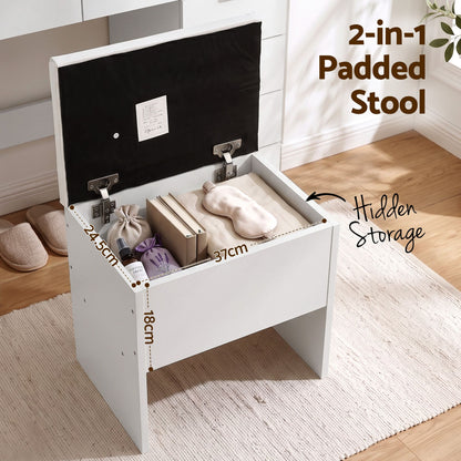Artiss Dressing Table Makeup Vanity Desk – 10 Drawers with LED Mirror, Power Outlet & Hair Dryer Holder – White