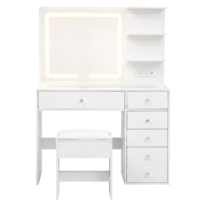 Artiss Dressing Table LED Vanity DesArtiss Dressing Table LED Vanity Desk Set with Stool – Whitek Set Stool White