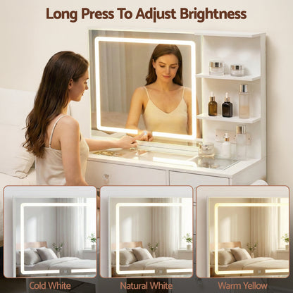 Artiss Dressing Table LED Vanity DesArtiss Dressing Table LED Vanity Desk Set with Stool – Whitek Set Stool White