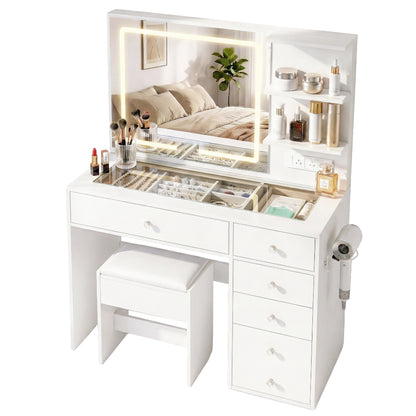 Artiss Dressing Table LED Vanity DesArtiss Dressing Table LED Vanity Desk Set with Stool – Whitek Set Stool White