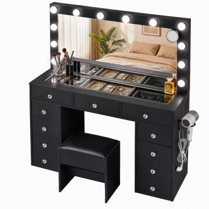 Artiss Dressing Table Charging Station LED Vanity Desk Set – Black
