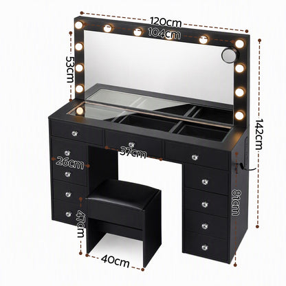 Artiss Dressing Table Charging Station LED Vanity Desk Set – Black