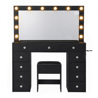 Artiss Dressing Table Charging Station LED Vanity Desk Set – Black