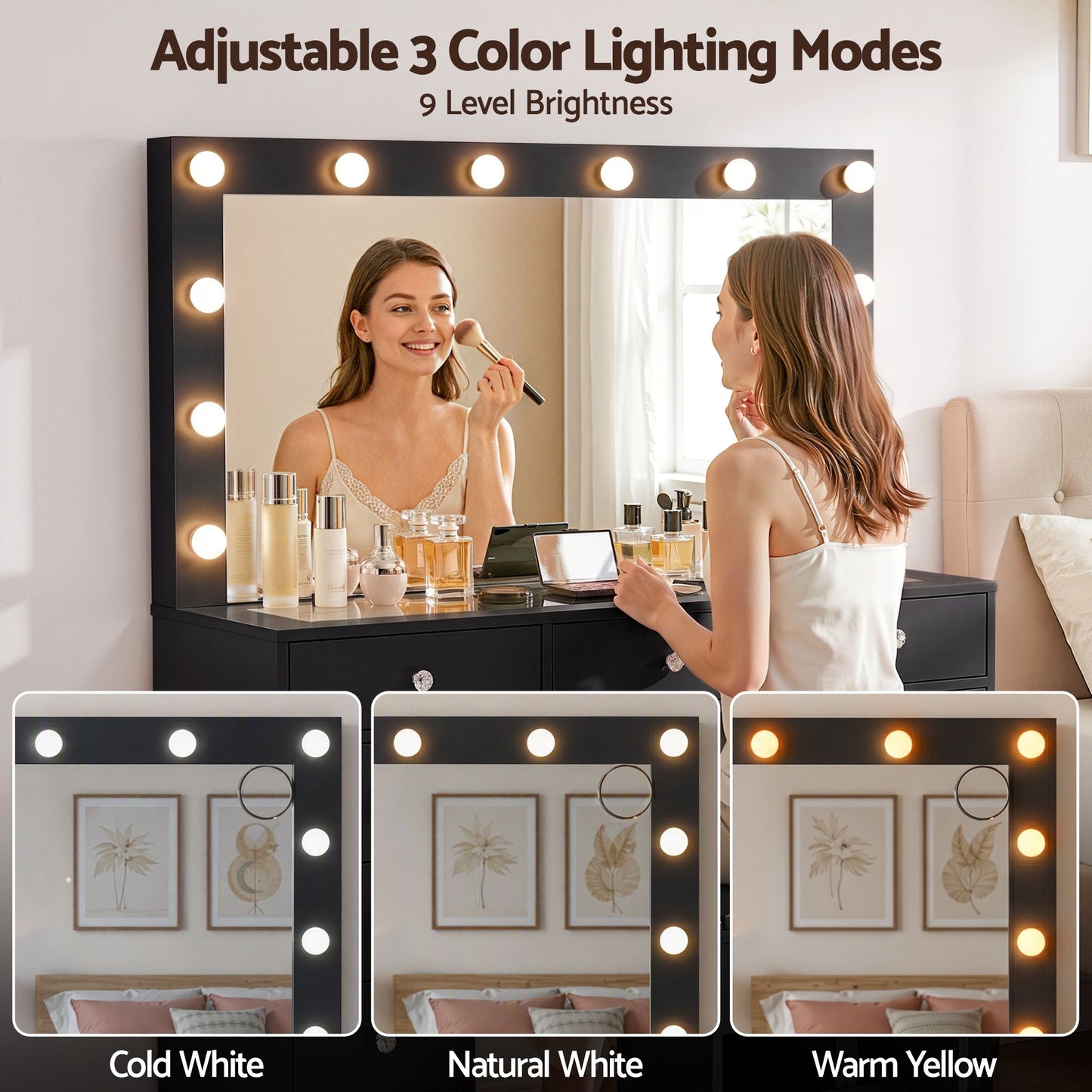Artiss Dressing Table Charging Station LED Vanity Desk Set – Black