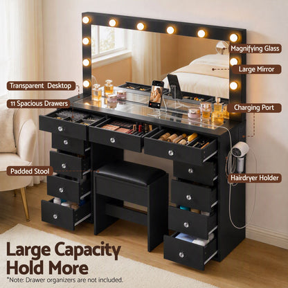 Artiss Dressing Table Charging Station LED Vanity Desk Set – Black