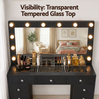 Artiss Dressing Table Charging Station LED Vanity Desk Set – Black