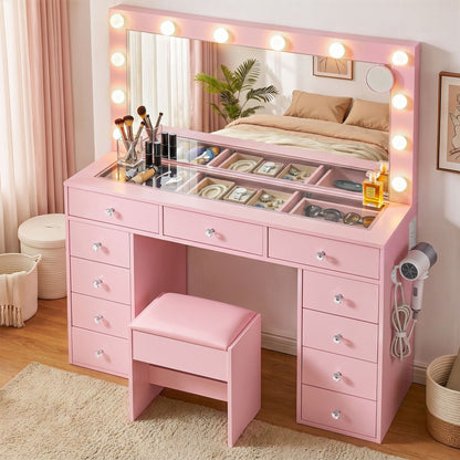 Artiss Dressing Table Charging Station LED Vanity Desk Set – Pink