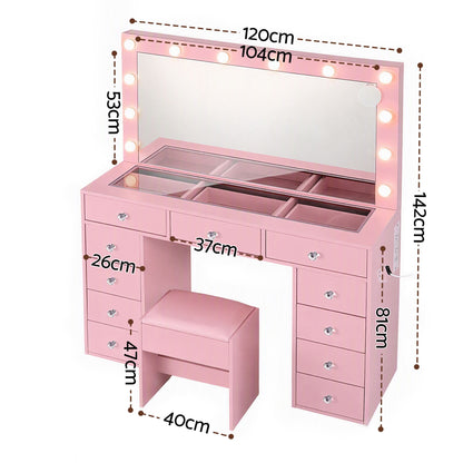 Artiss Dressing Table Charging Station LED Vanity Desk Set – Pink