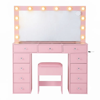 Artiss Dressing Table Charging Station LED Vanity Desk Set – Pink