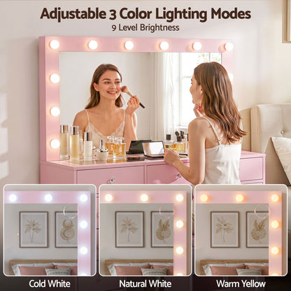 Artiss Dressing Table Charging Station LED Vanity Desk Set – Pink