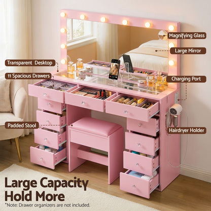 Artiss Dressing Table Charging Station LED Vanity Desk Set – Pink