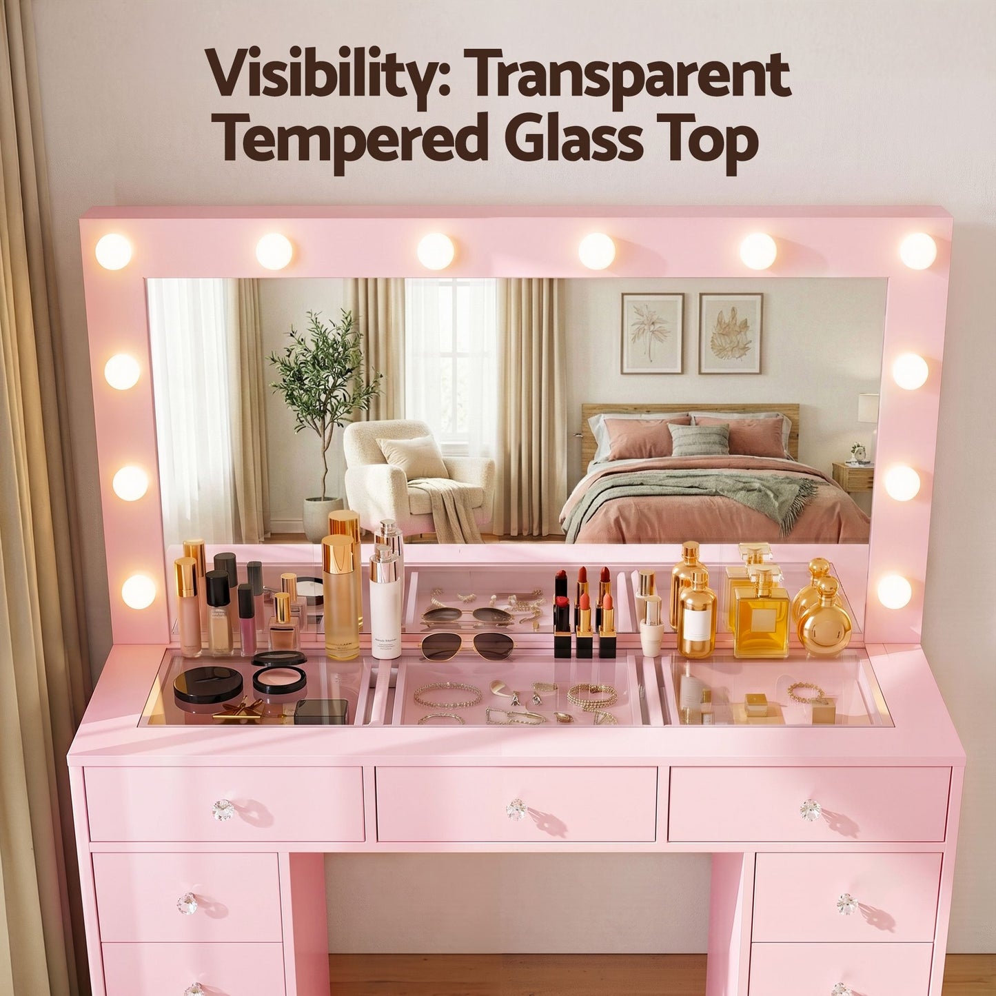 Artiss Dressing Table Charging Station LED Vanity Desk Set – Pink