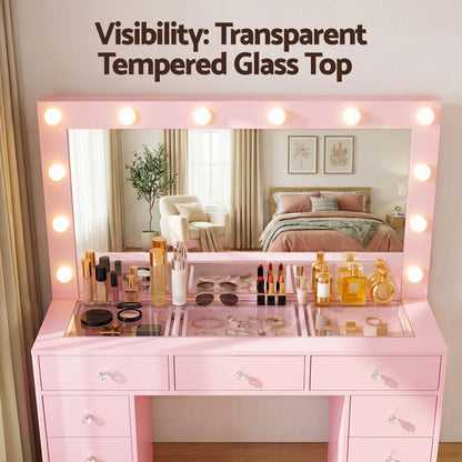 Artiss Dressing Table Charging Station LED Vanity Desk Set – Pink