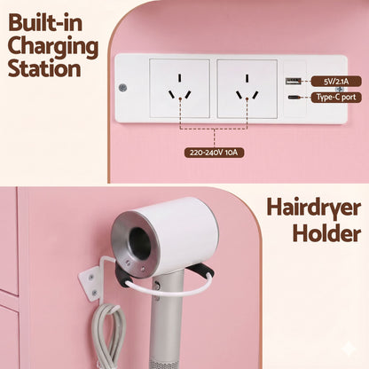 Artiss Dressing Table Charging Station LED Vanity Desk Set – Pink