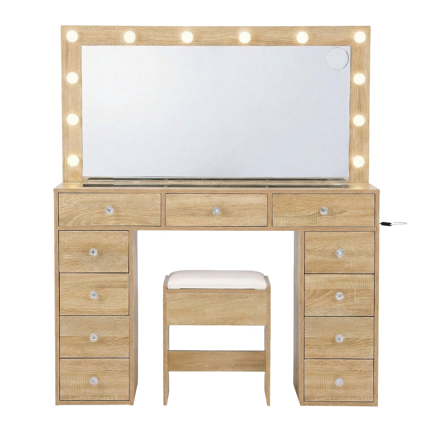 Artiss Dressing Table Vanity Desk Set with Stool & LED Bulbs – Wood
