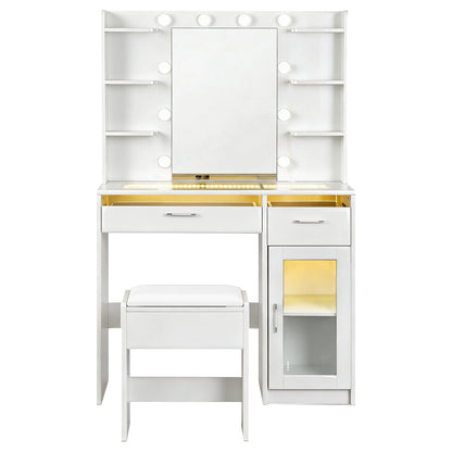 Artiss Dressing Table Vanity Desk Set with 10 LED Bulbs & RGB Lighting – White