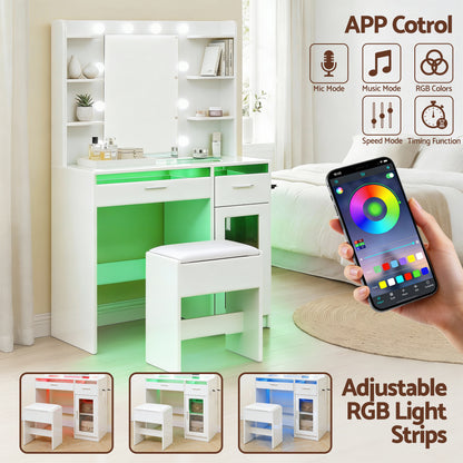 Artiss Dressing Table Vanity Desk Set with 10 LED Bulbs & RGB Lighting – White