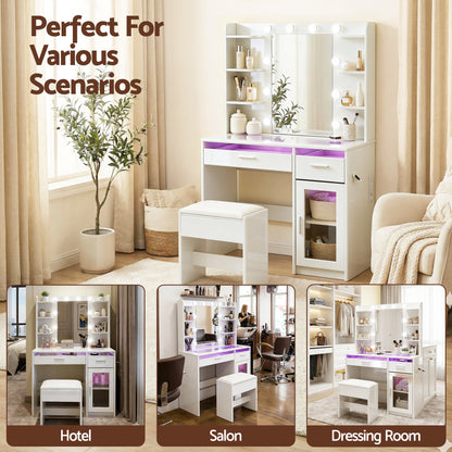Artiss Dressing Table Vanity Desk Set with 10 LED Bulbs & RGB Lighting – White