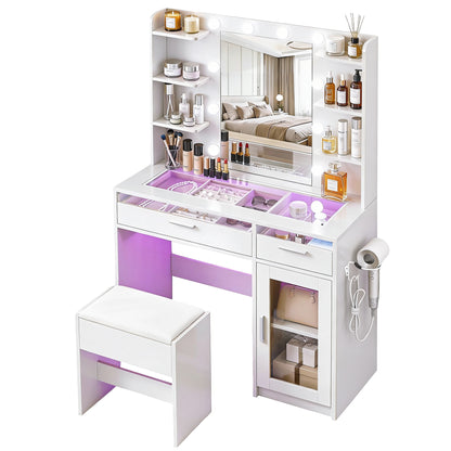 Artiss Dressing Table Vanity Desk Set with 10 LED Bulbs & RGB Lighting – White