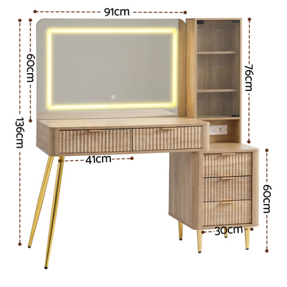 Artiss Dressing Table LED Vanity Desk with Charging Station – Wood