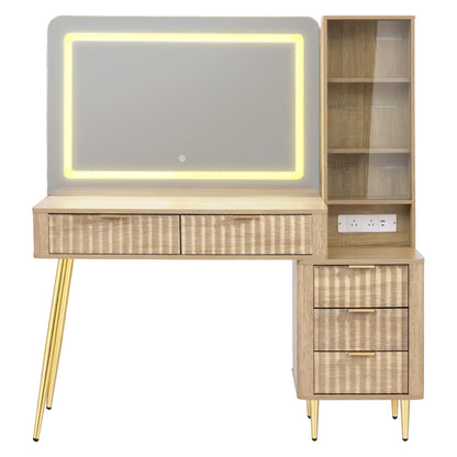 Artiss Dressing Table LED Vanity Desk with Charging Station – Wood