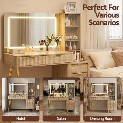 Artiss Dressing Table LED Vanity Desk with Charging Station – Wood