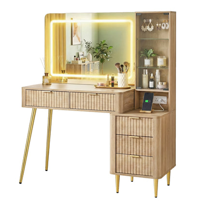 Artiss Dressing Table LED Vanity Desk with Charging Station – Wood