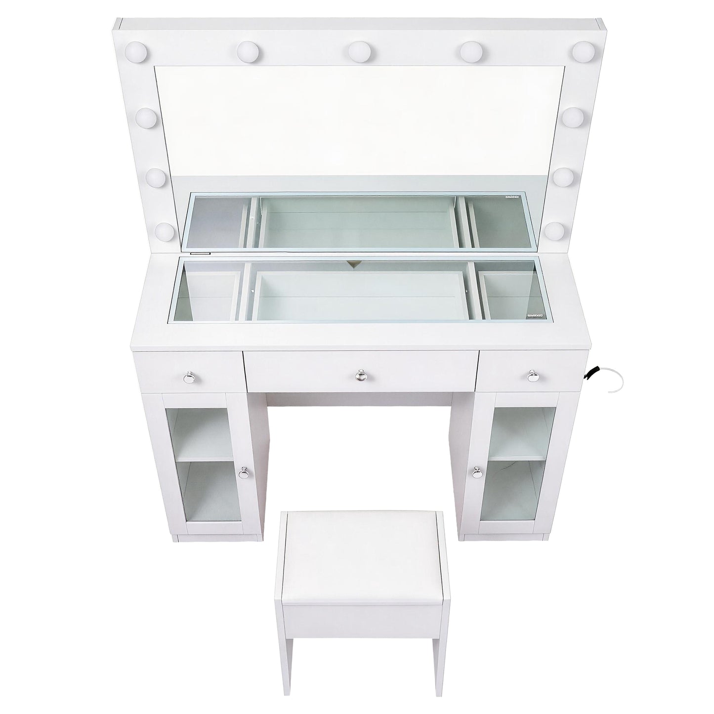 Artiss Dressing Table Vanity Desk Set – 11 LED Bulbs, RGB Lighting & Stool – White