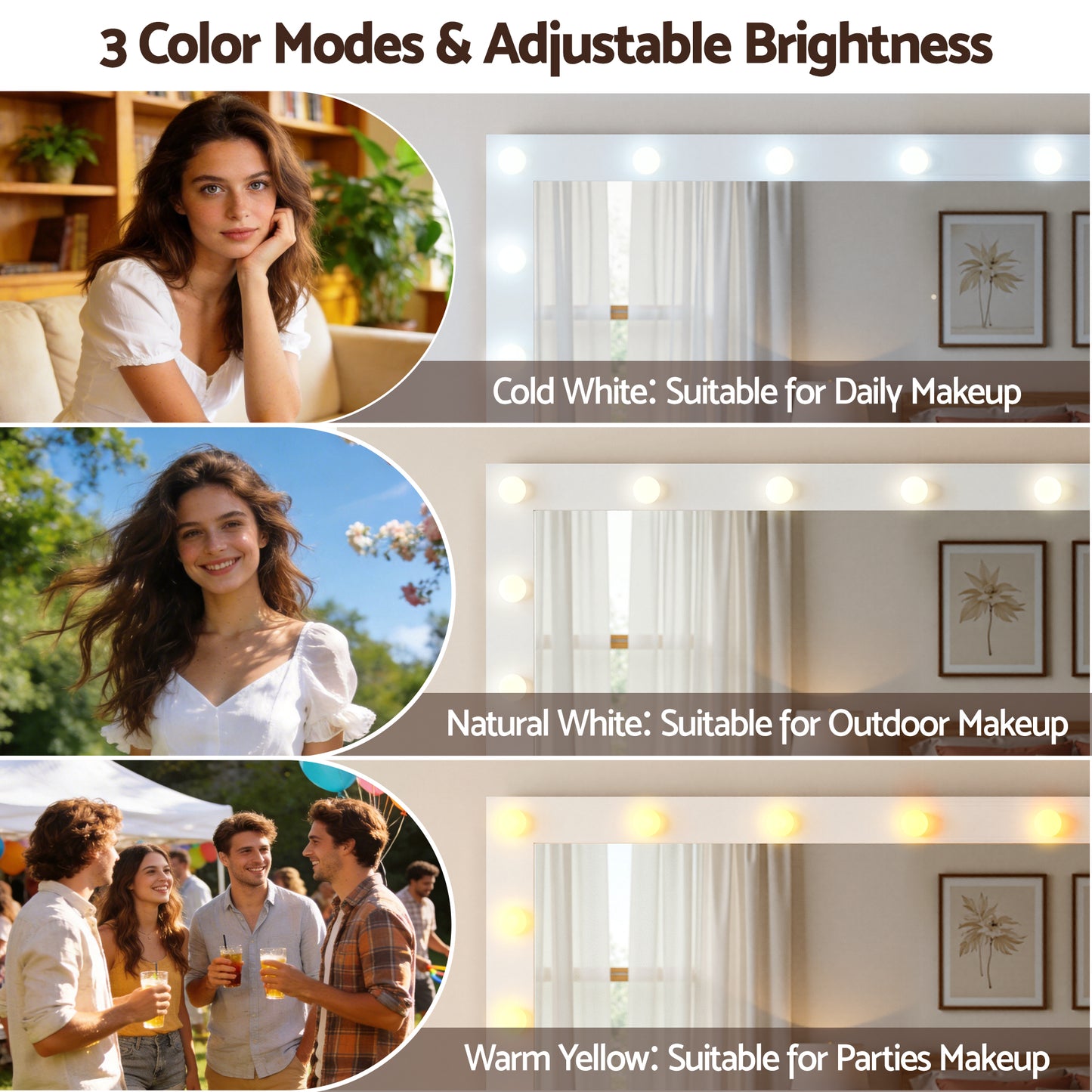 Artiss Dressing Table Vanity Desk Set – 11 LED Bulbs, RGB Lighting & Stool – White