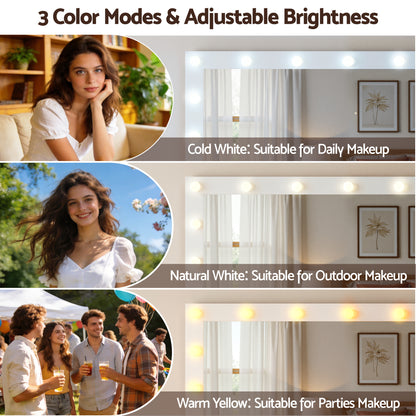 Artiss Dressing Table Vanity Desk Set – 11 LED Bulbs, RGB Lighting & Stool – White