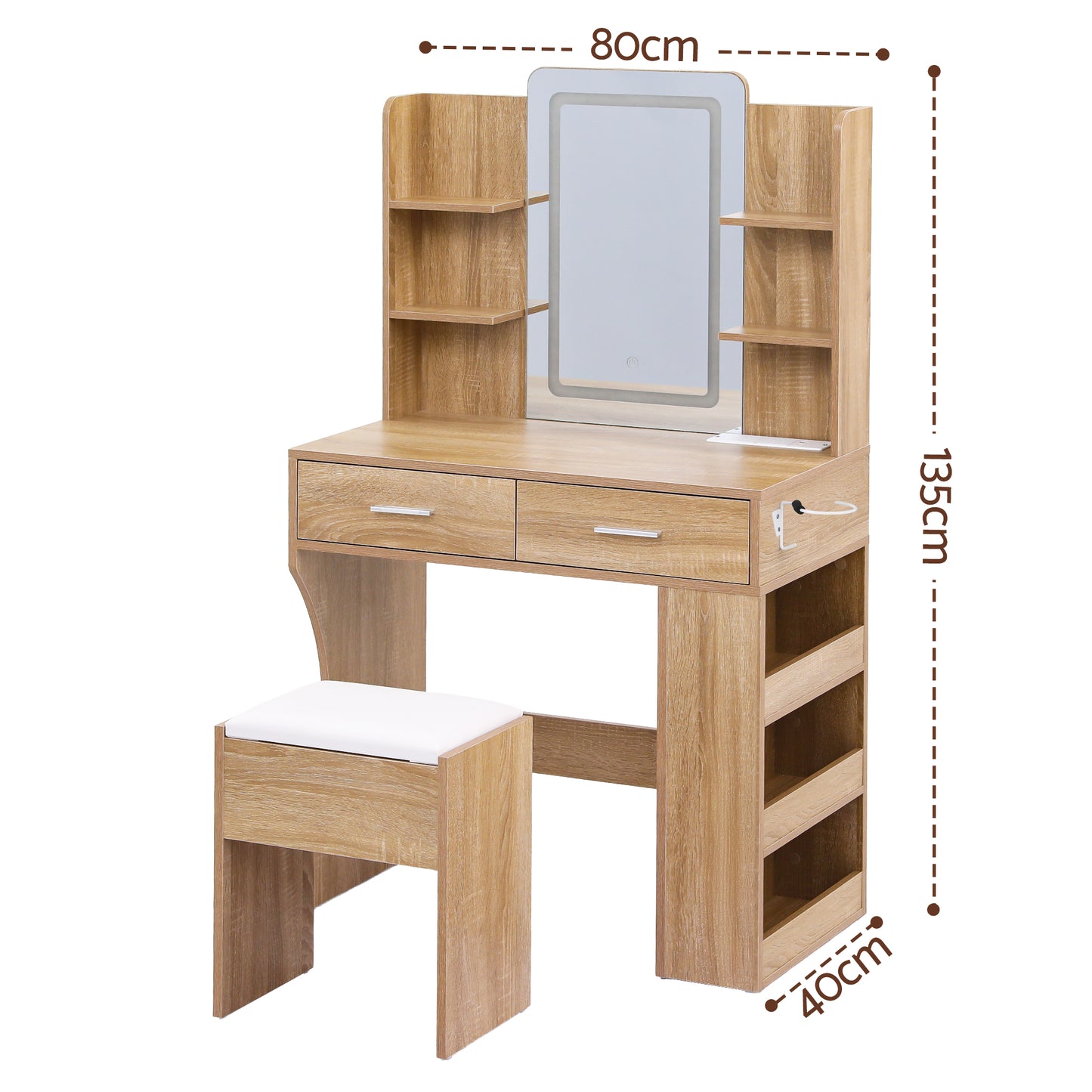 Artiss Dressing Table LED Vanity Desk Set with Stool – Wood