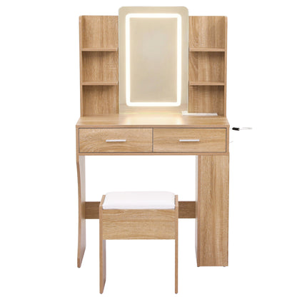 Artiss Dressing Table LED Vanity Desk Set with Stool – Wood