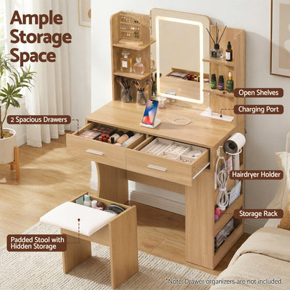 Artiss Dressing Table LED Vanity Desk Set with Stool – Wood