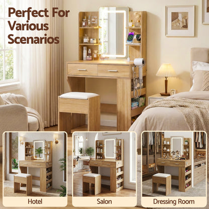 Artiss Dressing Table LED Vanity Desk Set with Stool – Wood