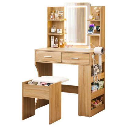 Artiss Dressing Table LED Vanity Desk Set with Stool – Wood