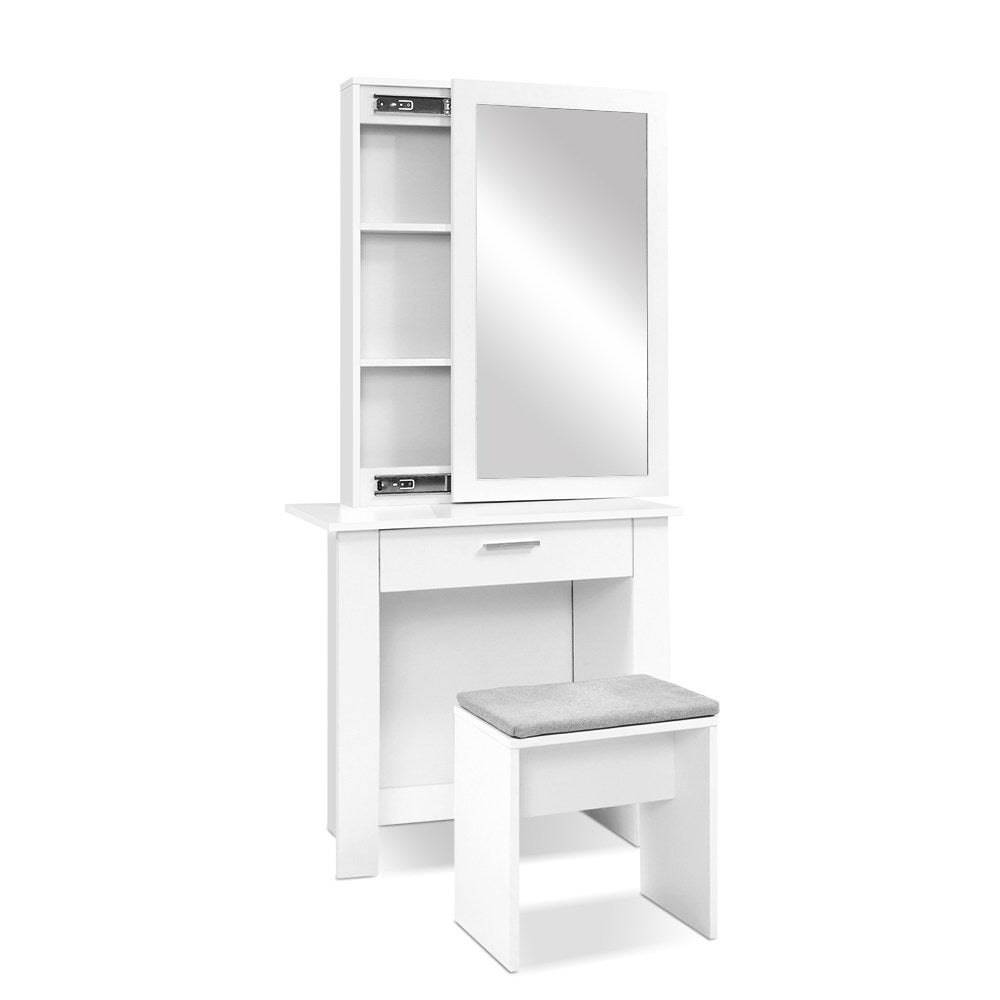Artiss Dressing Table Stool Set with Sliding Mirror – White Demi