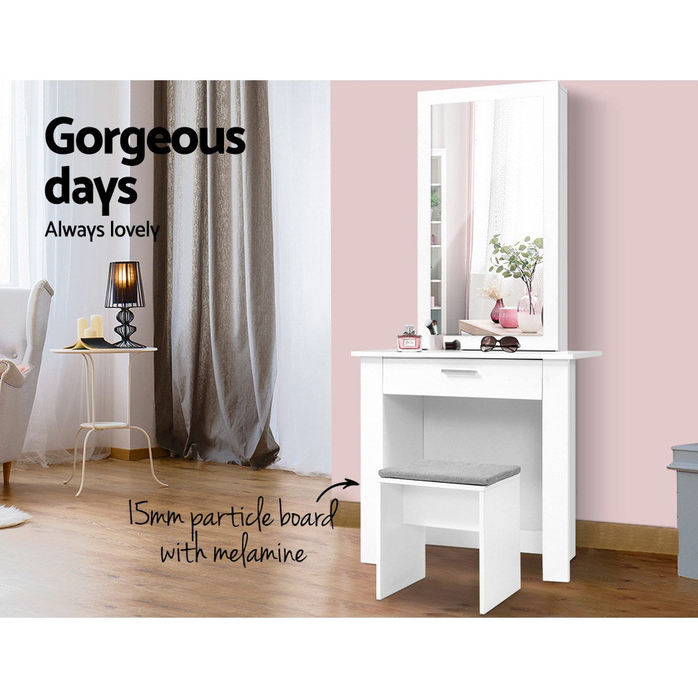 Artiss Dressing Table Stool Set with Sliding Mirror – White Demi