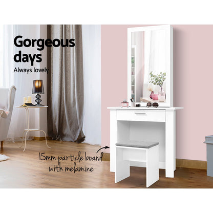Artiss Dressing Table Stool Set with Sliding Mirror – White Demi