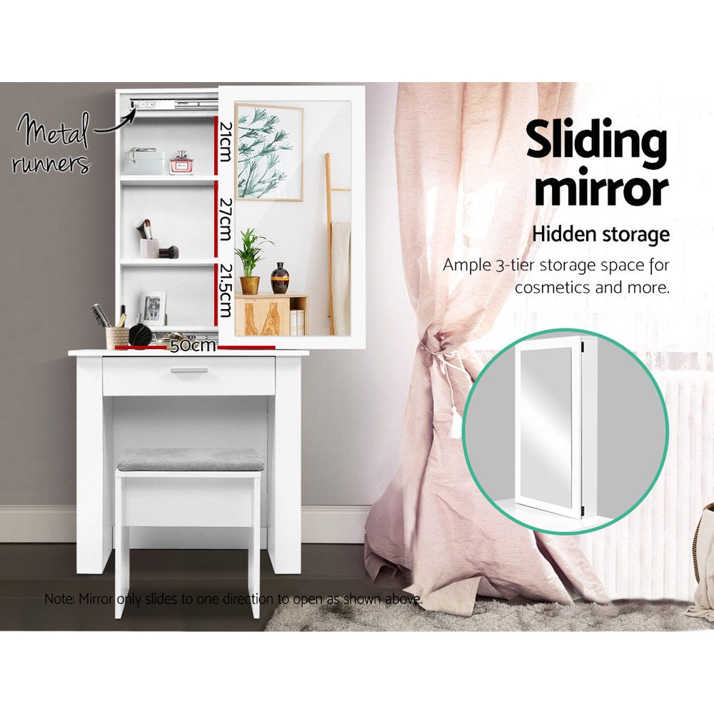 Artiss Dressing Table Stool Set with Sliding Mirror – White Demi