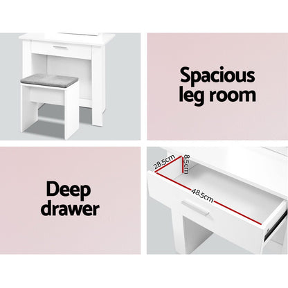 Artiss Dressing Table Stool Set with Sliding Mirror – White Demi