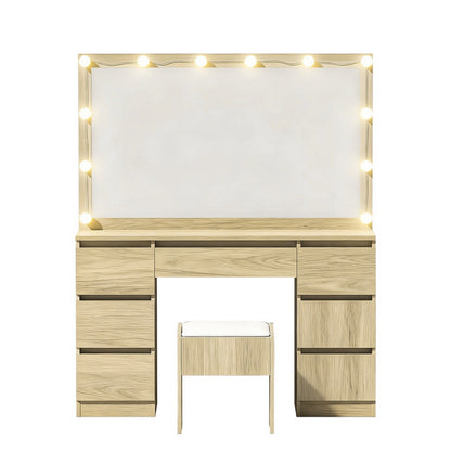 Artiss Dressing Table Vanity Desk Set with Stool – 12 LED Bulbs – Wood