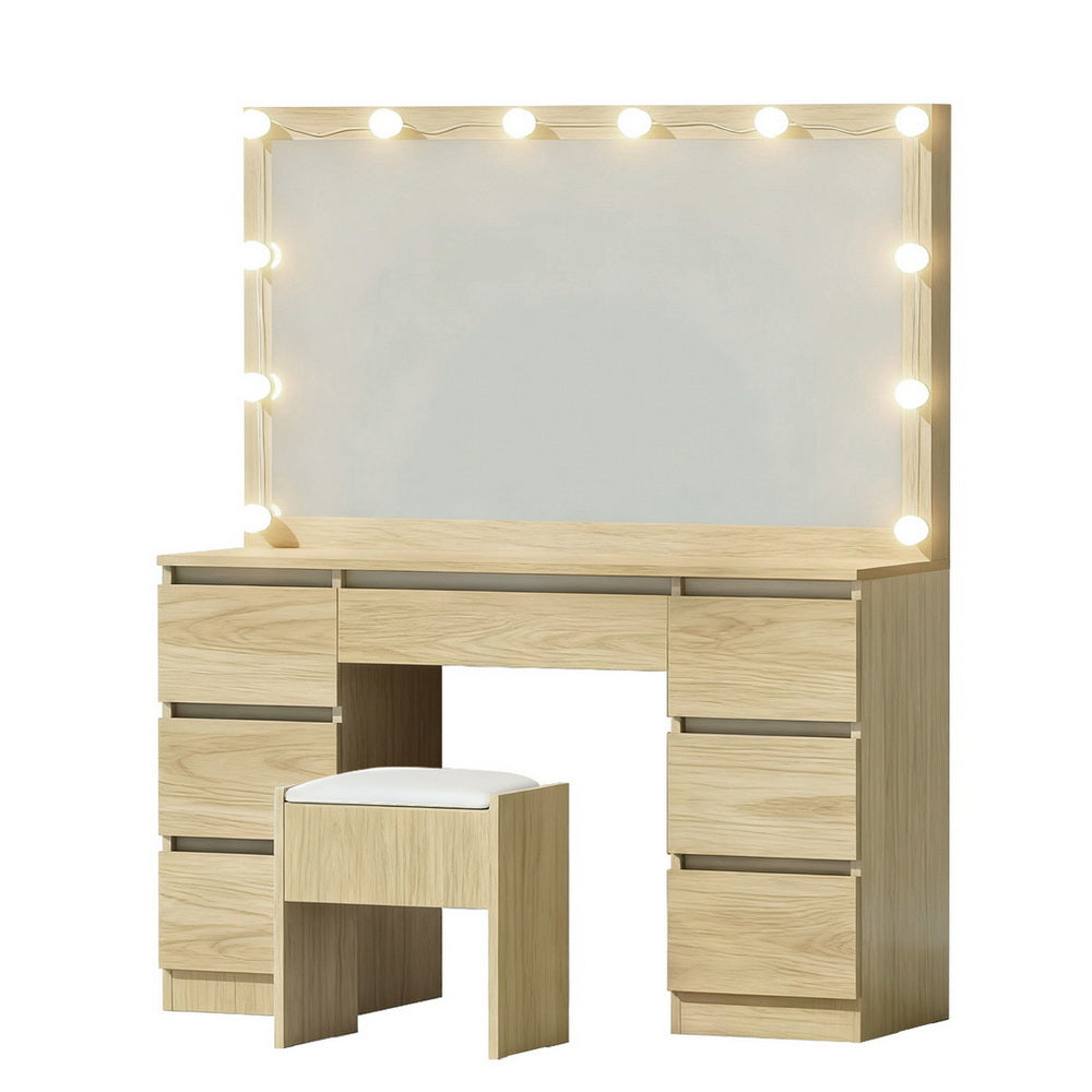 Artiss Dressing Table Vanity Desk Set with Stool – 12 LED Bulbs – Wood
